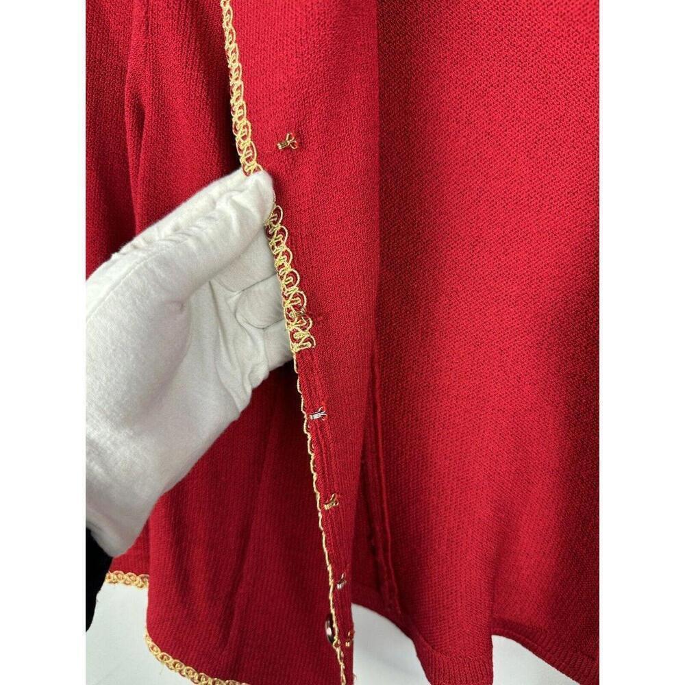 St. John By Marie Gray Button-Up Crop Jacket Red Gold Trim Size 8 US - Picture 5 of 7